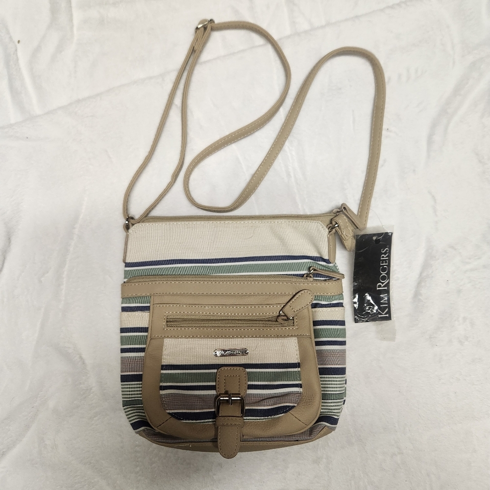 Kim Rogers- Striped Crossbody Bag Tablet Friendly Purse with Privacy Flap